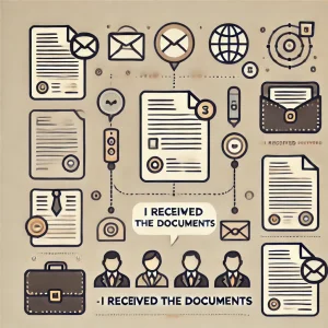 Summary of example email sentences for “I received the documents”