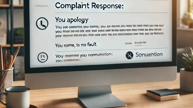 Complaint response email No fault example sentence