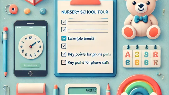 Example emails regarding nursery school tours and key points for phone calls