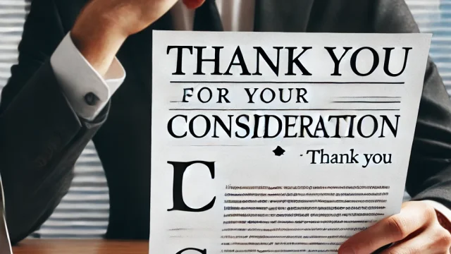 Meaning and usage of Thank you for your consideration